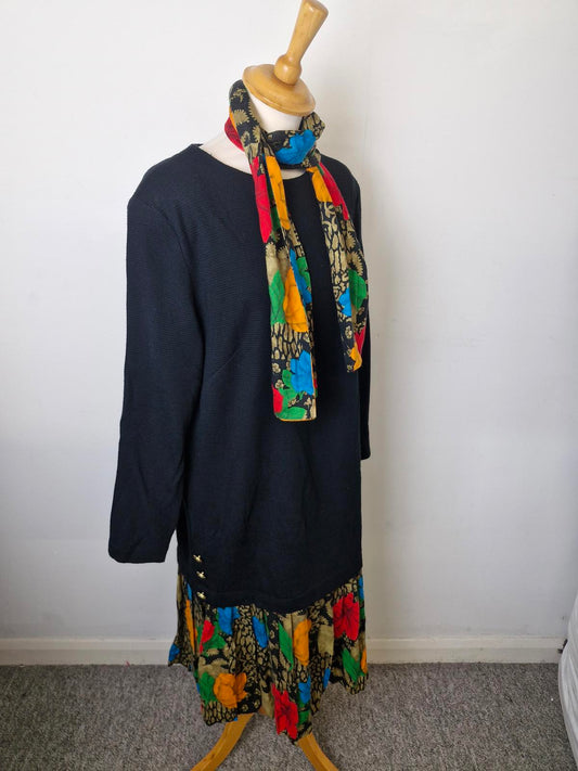 Womens Vintage Long Midi Black Long Sleeve Dress Scarf XL