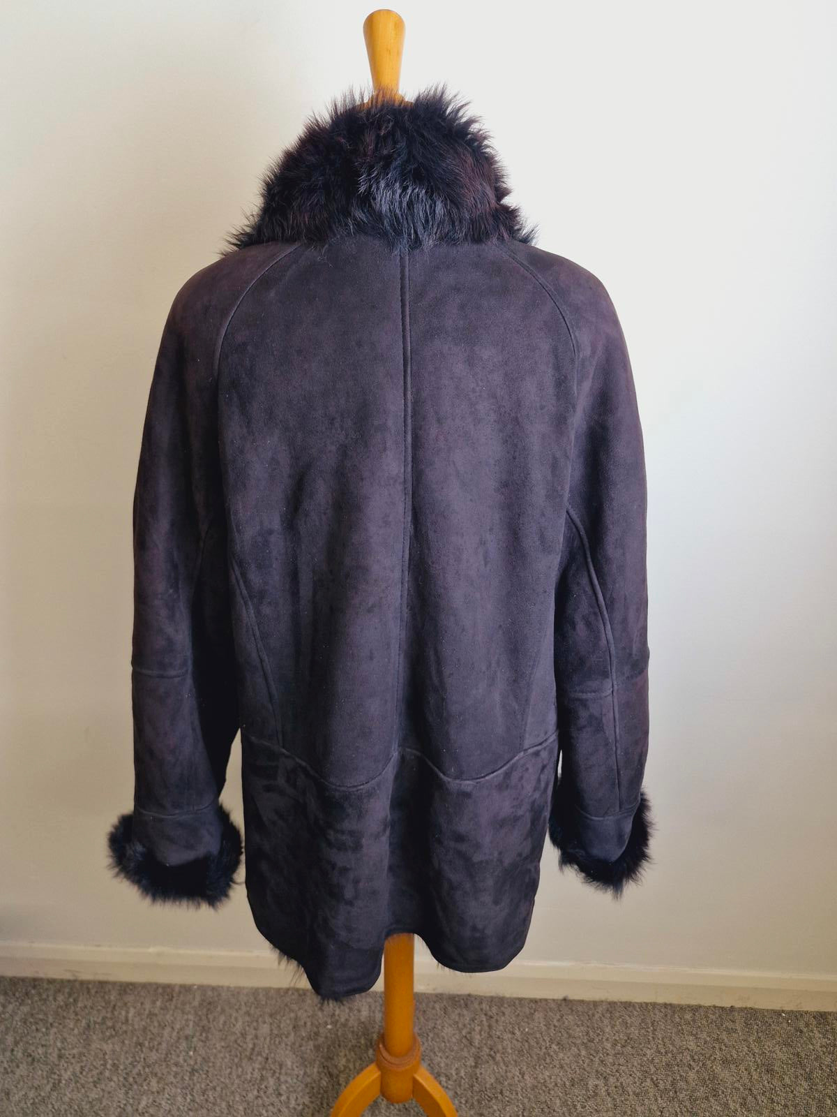 Womens Vintage Suede Sheepskin Shearling Coat Bomber Jacket L UK16