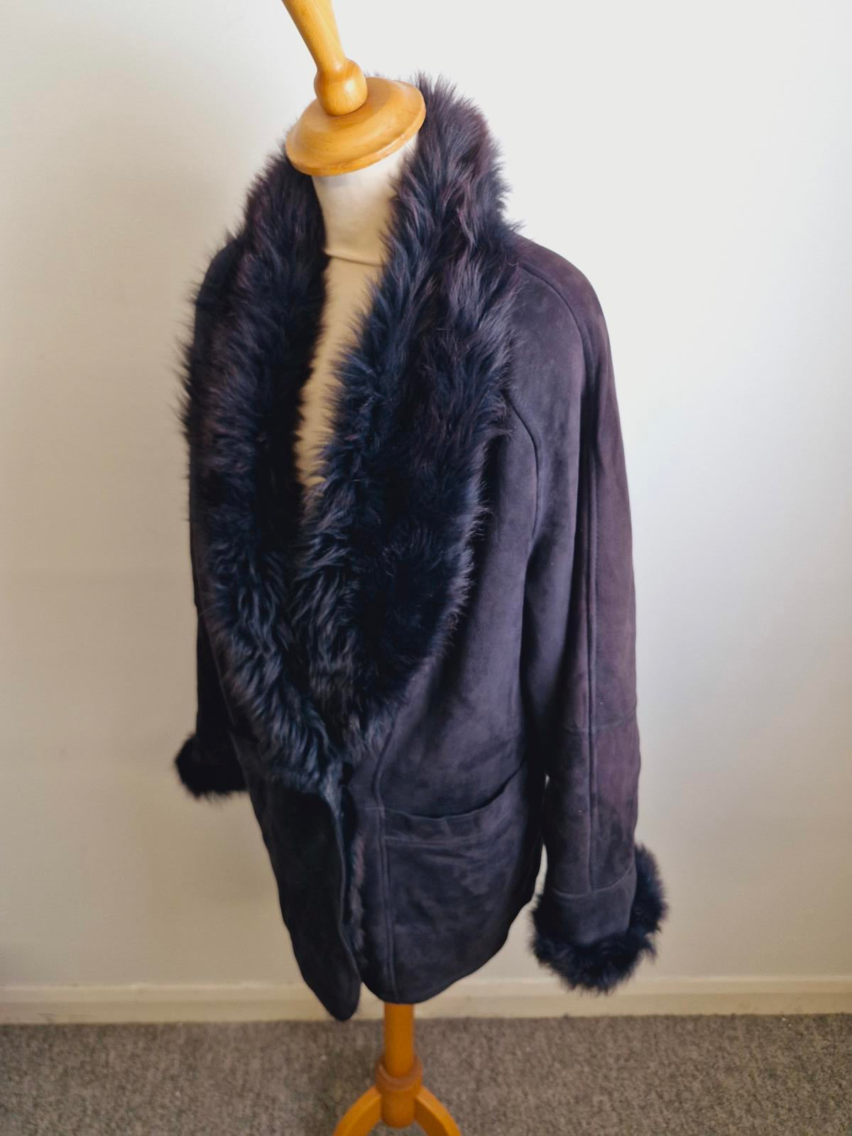 Womens Vintage Suede Sheepskin Shearling Coat Bomber Jacket L UK16