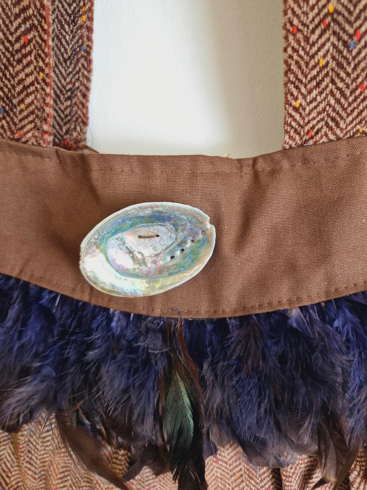 Womens Vintage Handmade Unusual Velvet Feather Shell Shoulder Bag Handbag