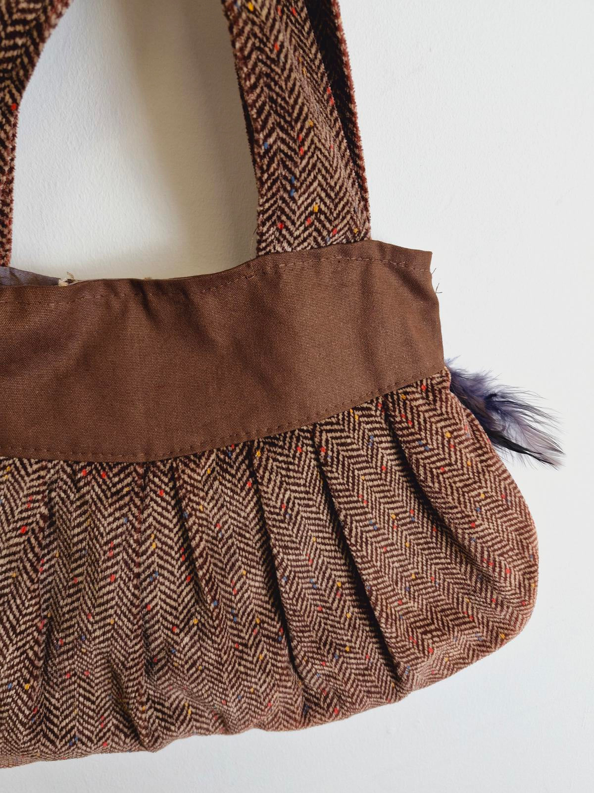 Womens Vintage Handmade Unusual Velvet Feather Shell Shoulder Bag Handbag