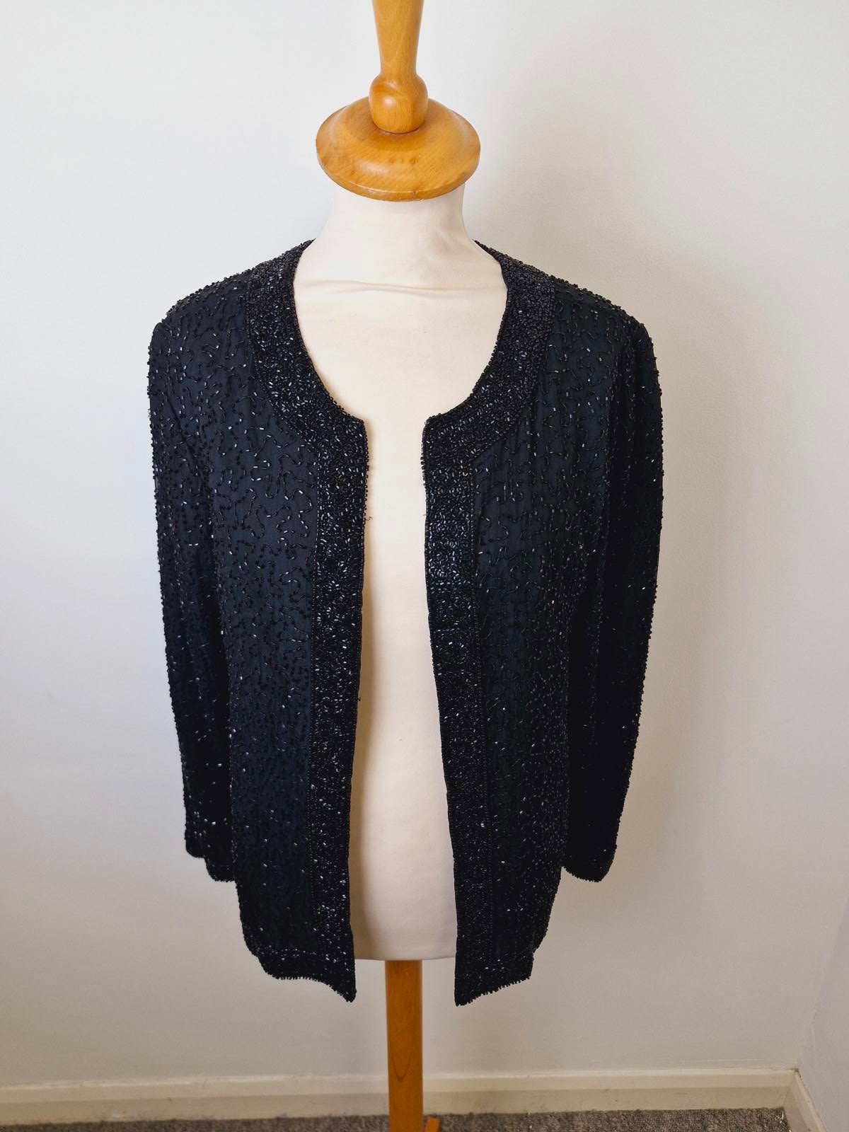 Womens Vintage Black Beaded Sequin Jacket Silk M UK12