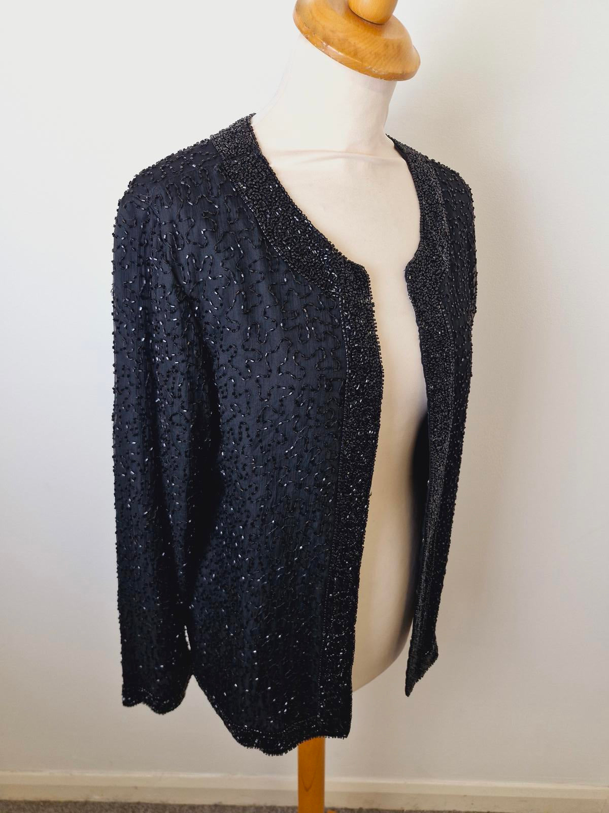 Womens Vintage Black Beaded Sequin Jacket Silk M UK12