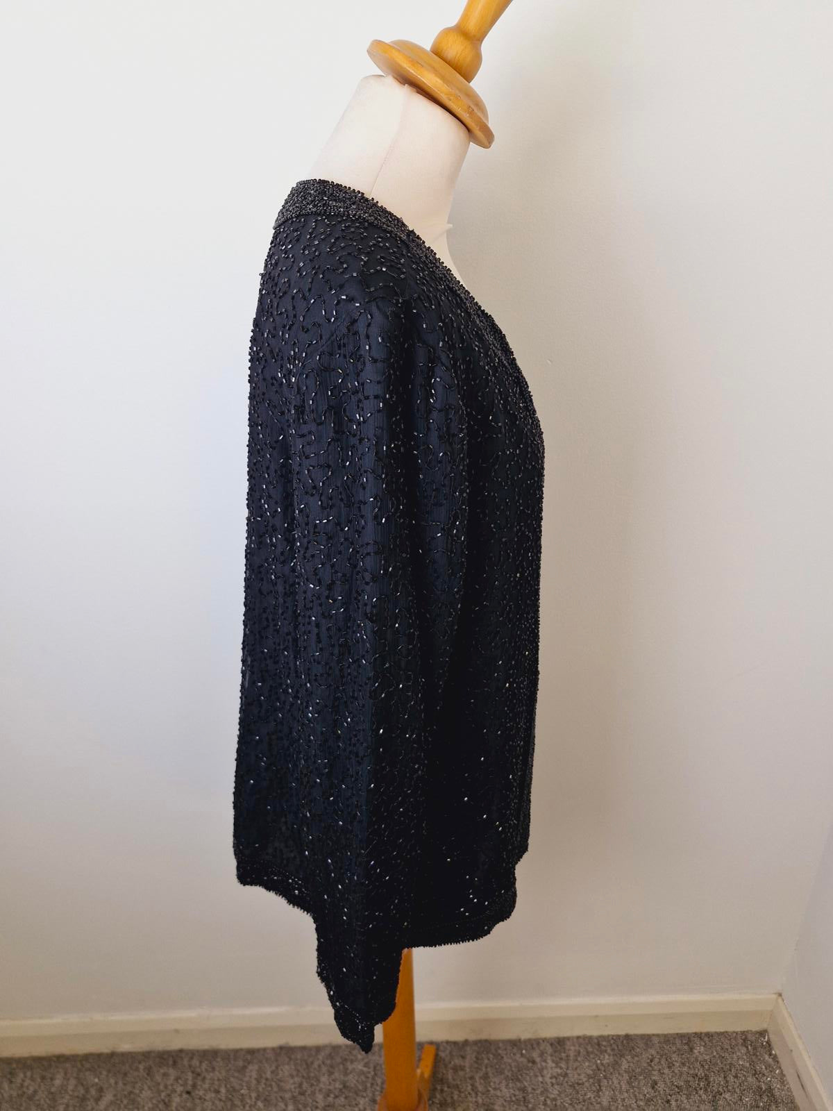 Womens Vintage Black Beaded Sequin Jacket Silk M UK12