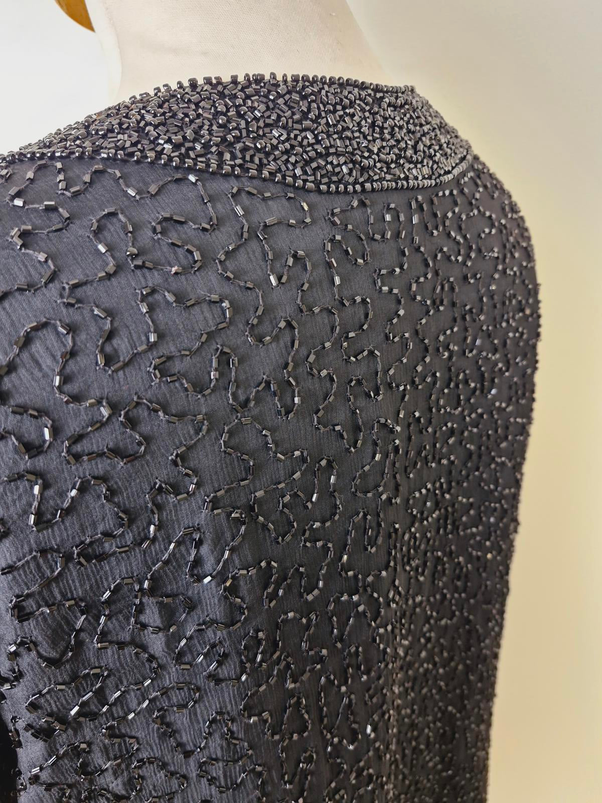 Womens Vintage Black Beaded Sequin Jacket Silk M UK12