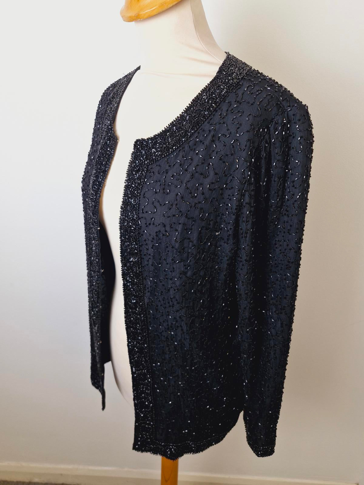 Womens Vintage Black Beaded Sequin Jacket Silk M UK12