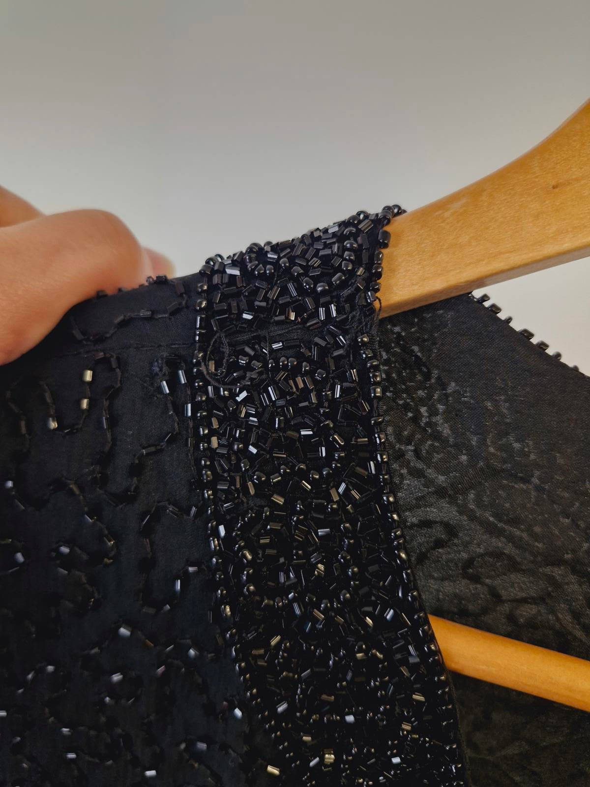 Womens Vintage Black Beaded Sequin Jacket Silk M UK12