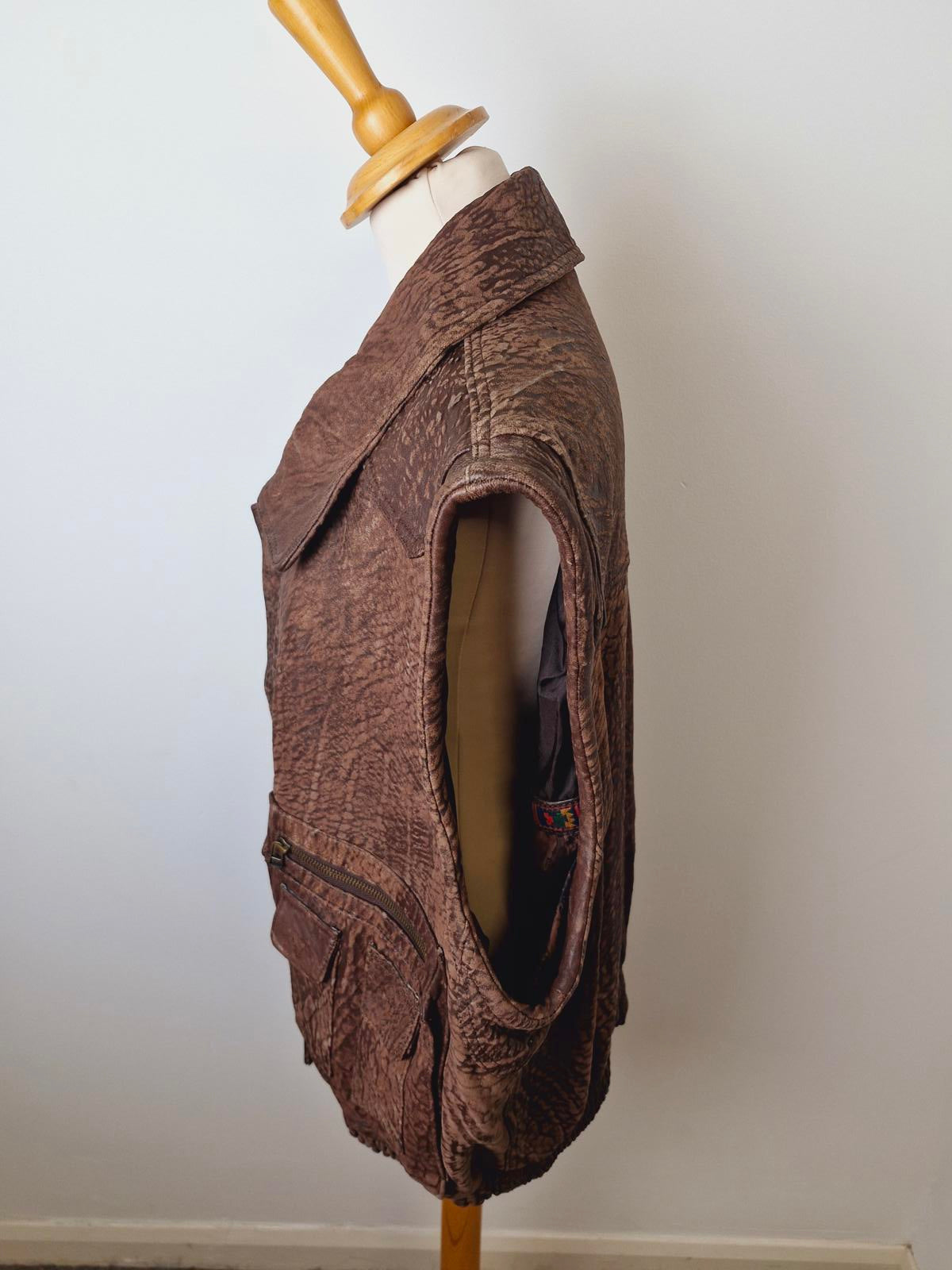 Mens Vintage Real Leather Gilet Jacket Waistcoat Western XL