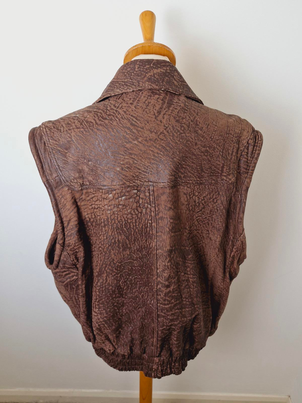 Mens Vintage Real Leather Gilet Jacket Waistcoat Western XL