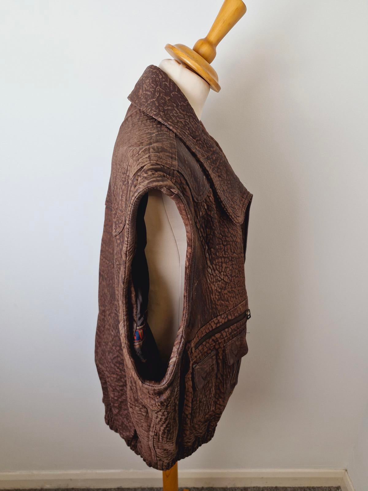 Mens Vintage Real Leather Gilet Jacket Waistcoat Western XL