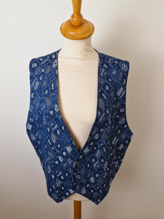 Womens Vintage Denim Silver Waistcoat Gilet Top Jacket L UK16