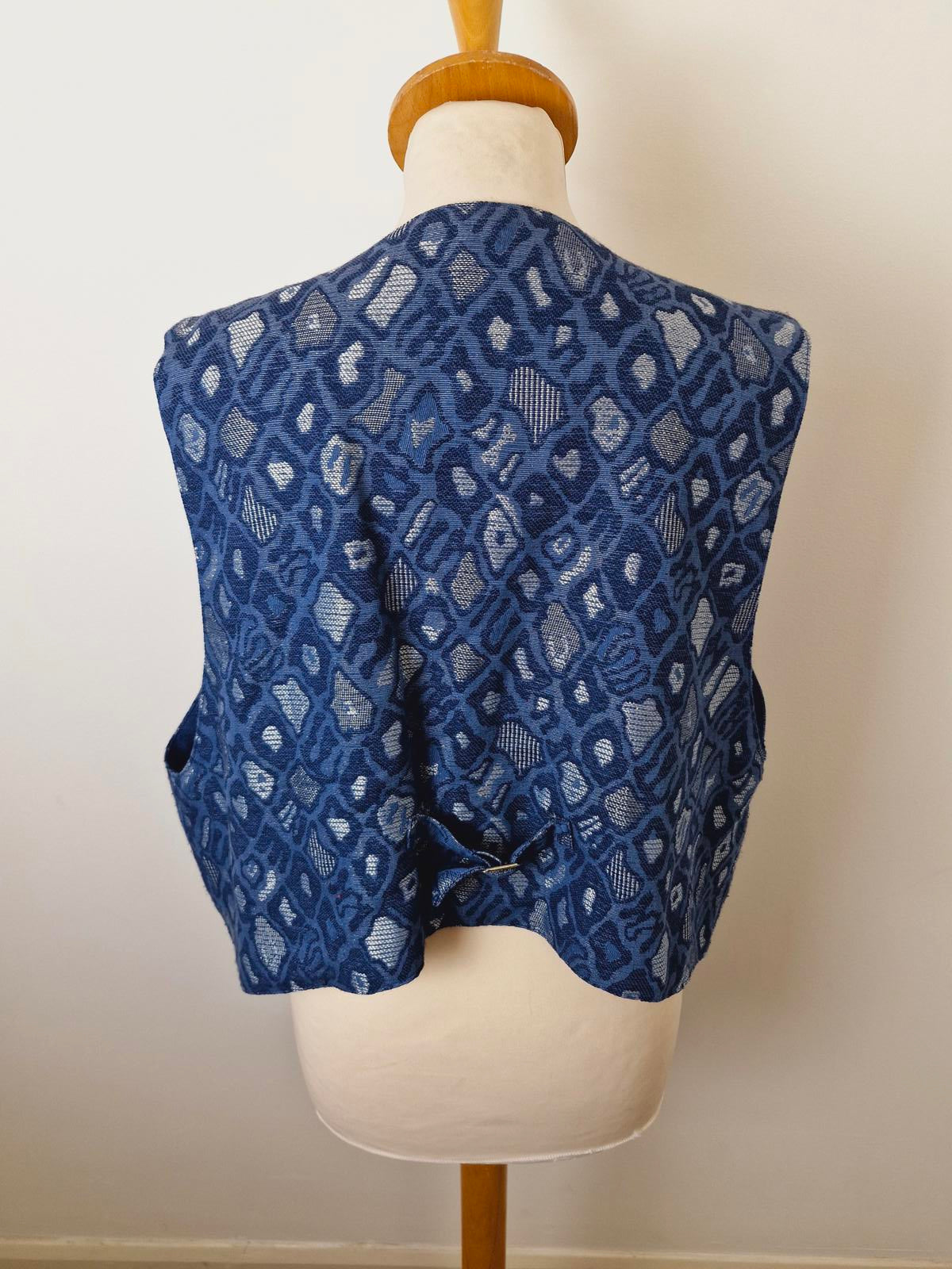 Womens Vintage Denim Silver Waistcoat Gilet Top Jacket L UK16
