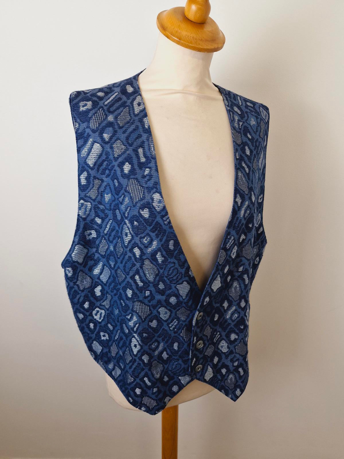 Womens Vintage Denim Silver Waistcoat Gilet Top Jacket L UK16