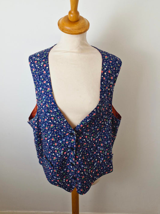 Womens Vintage Handmade cottagecore Boho floral waistcoat Gilet top L UK16