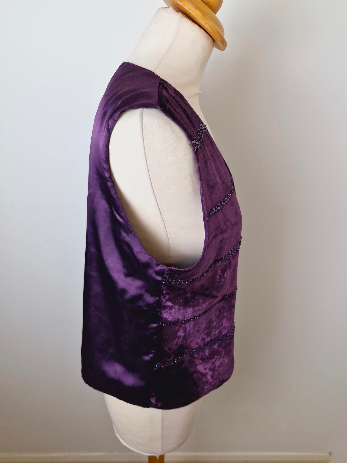 Womens Vintage Purple Velvet Whimsigoth Sequin Festival Waistcoat Gilet Top M