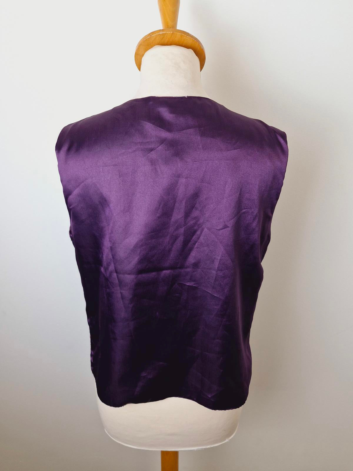 Womens Vintage Purple Velvet Whimsigoth Sequin Festival Waistcoat Gilet Top M