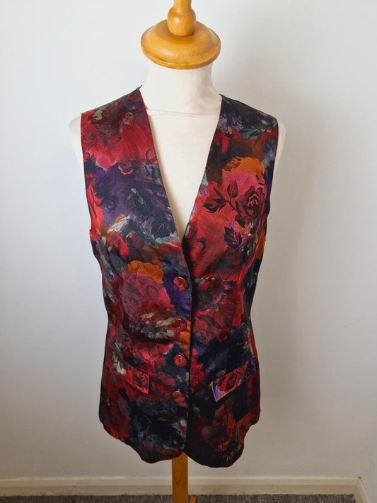 Womens Vintage 90s Boho Satin Waistcoat Gilet Top S UK10