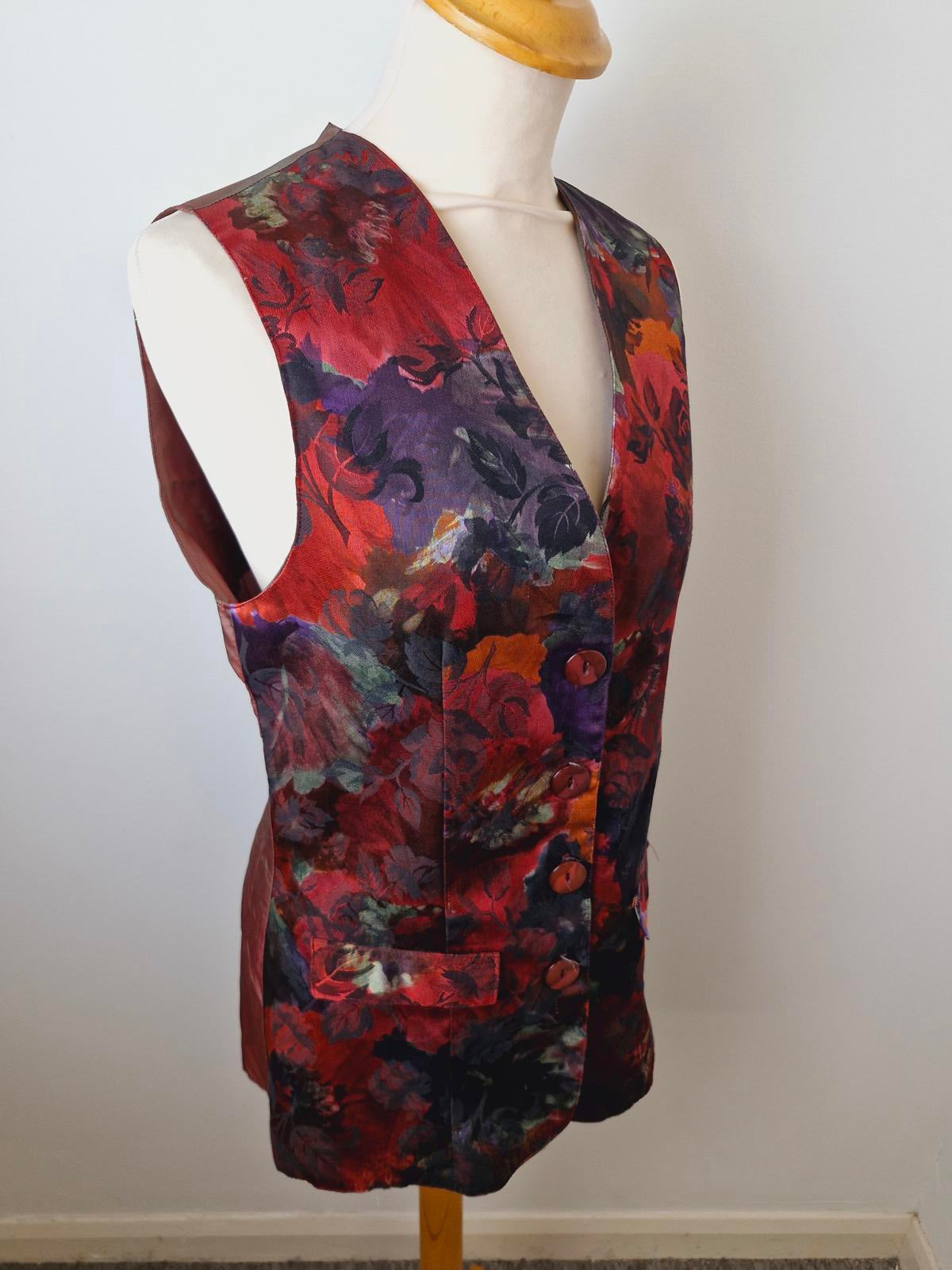 Womens Vintage 90s Boho Satin Waistcoat Gilet Top S UK10