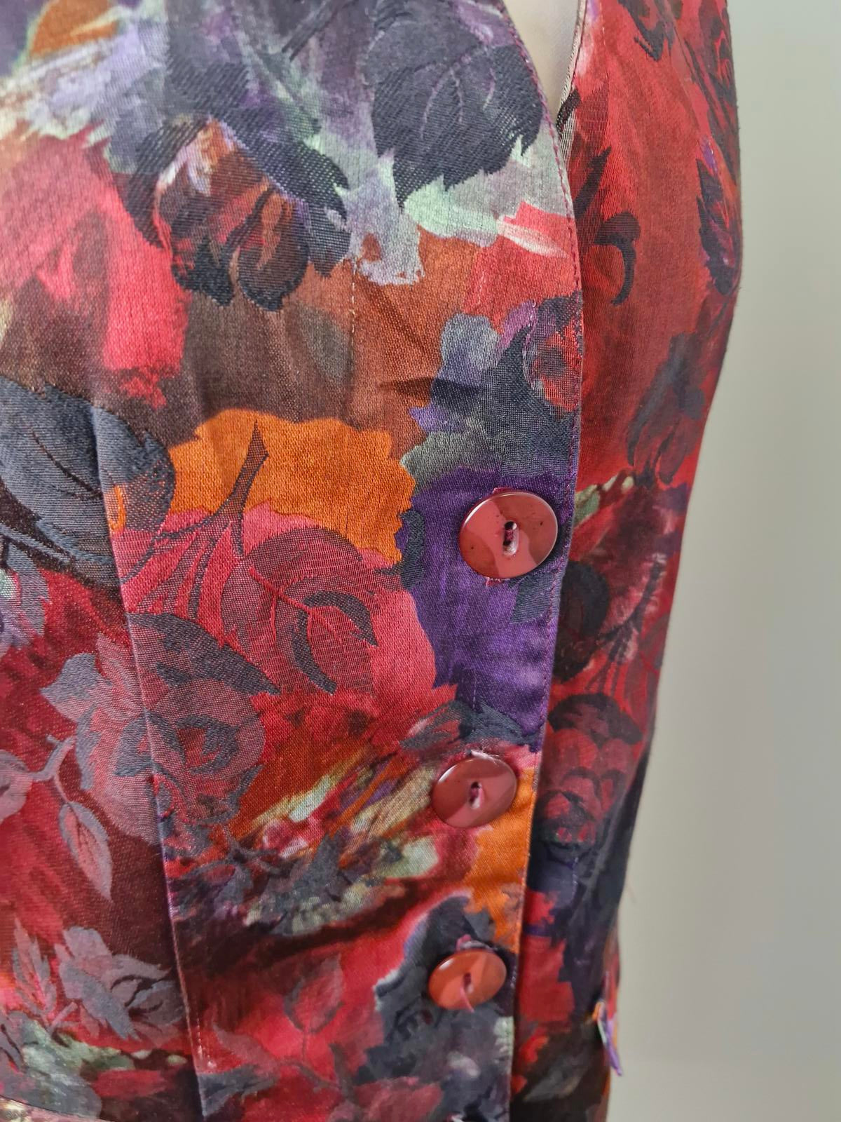 Womens Vintage 90s Boho Satin Waistcoat Gilet Top S UK10