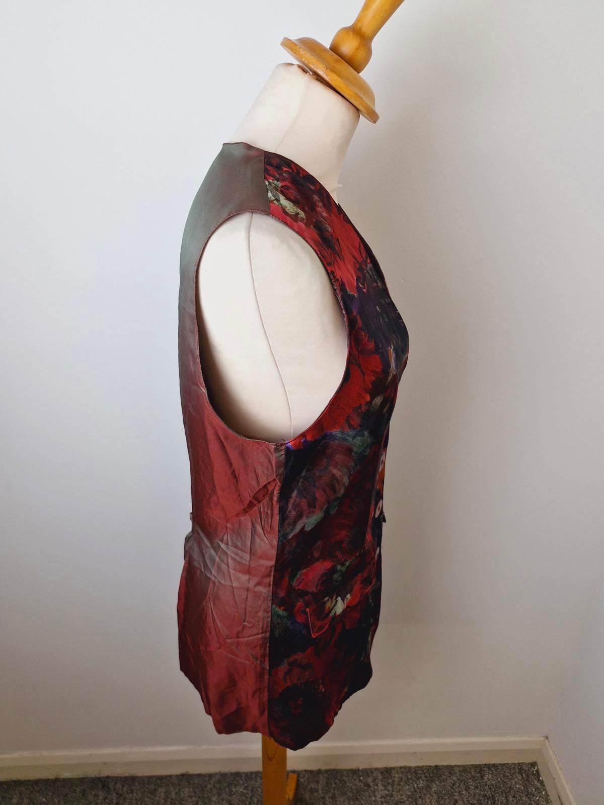Womens Vintage 90s Boho Satin Waistcoat Gilet Top S UK10