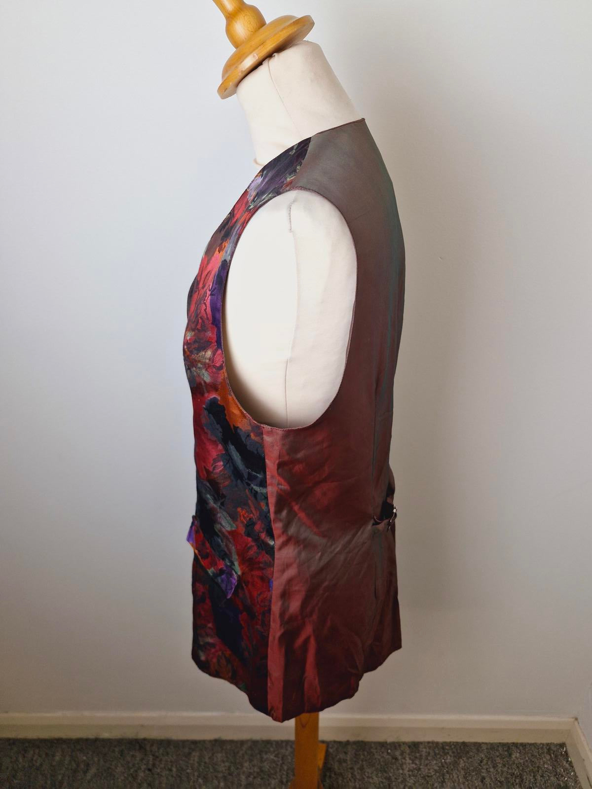 Womens Vintage 90s Boho Satin Waistcoat Gilet Top S UK10