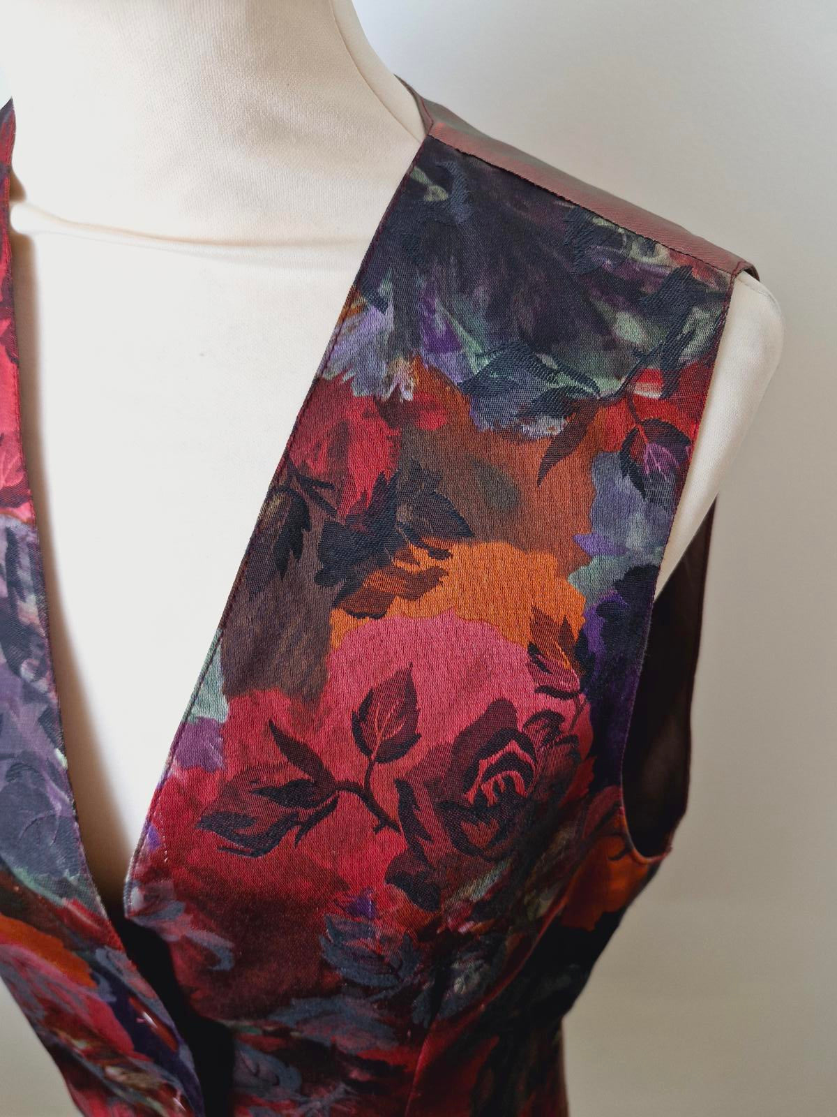 Womens Vintage 90s Boho Satin Waistcoat Gilet Top S UK10