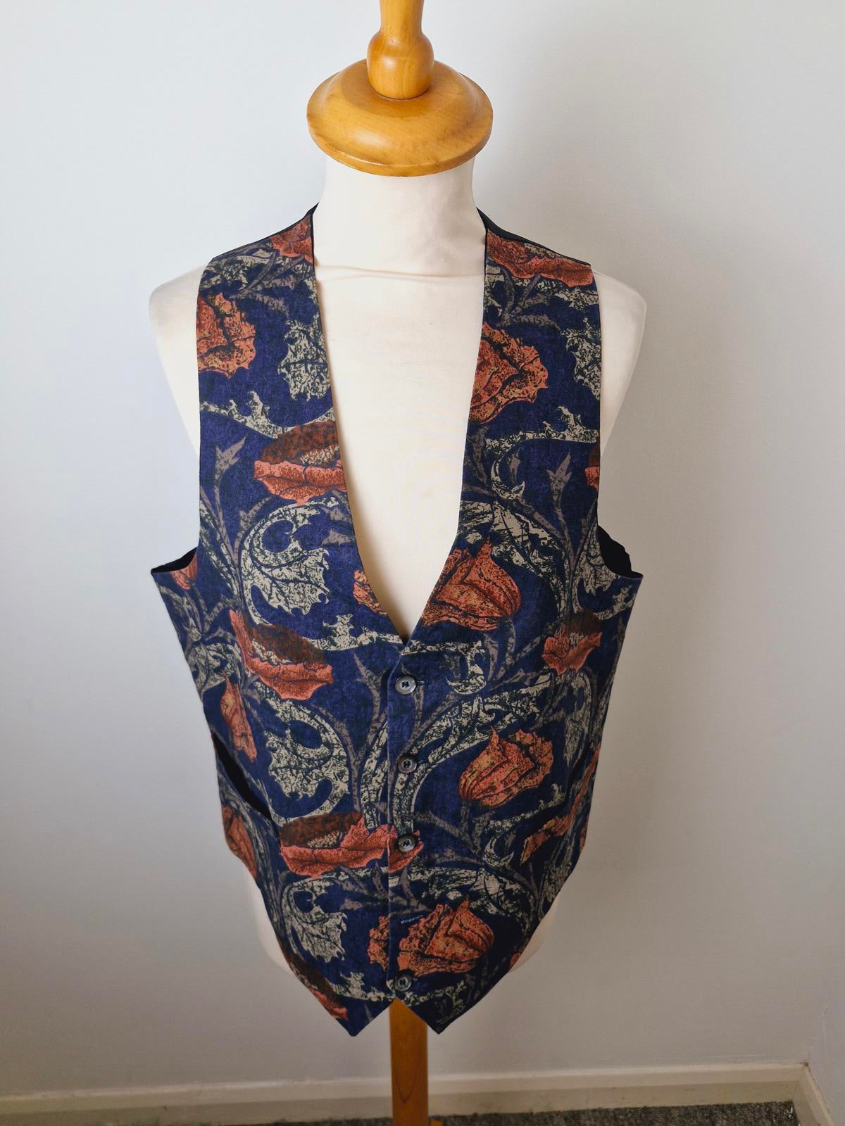 Mens Vintage Boho Waistcoat Gilet Floral M