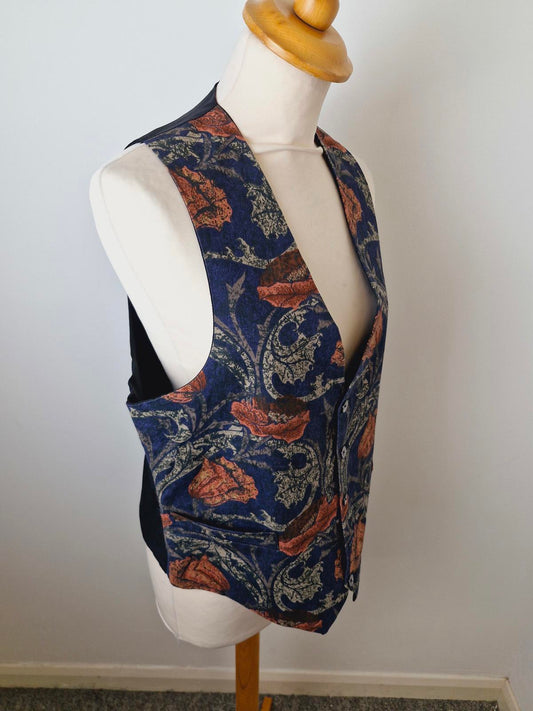 Mens Vintage Boho Waistcoat Gilet Floral M