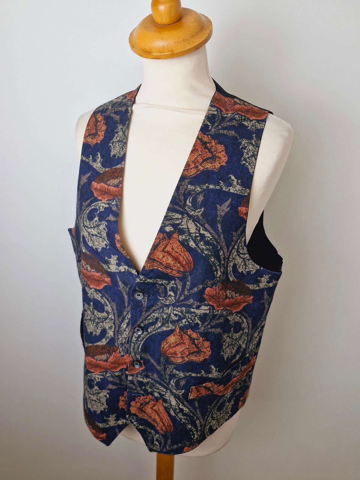 Mens Vintage Boho Waistcoat Gilet Floral M