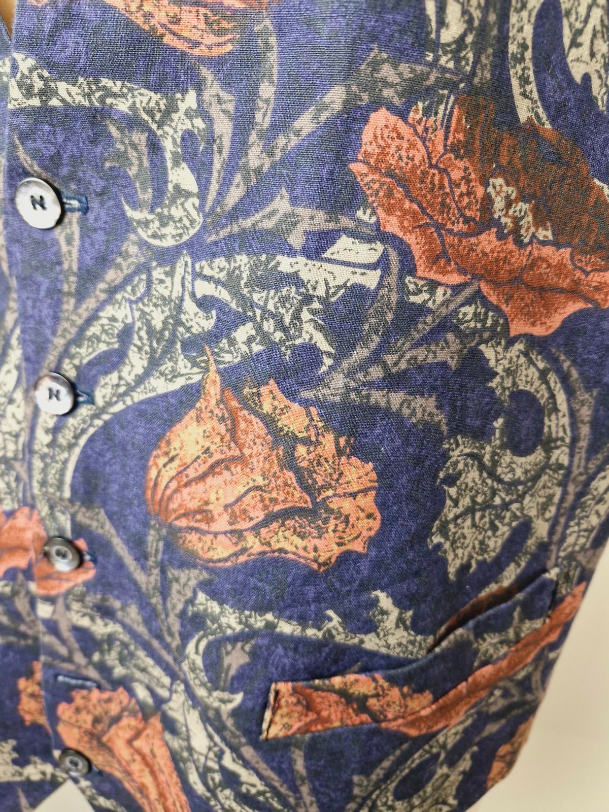 Mens Vintage Boho Waistcoat Gilet Floral M
