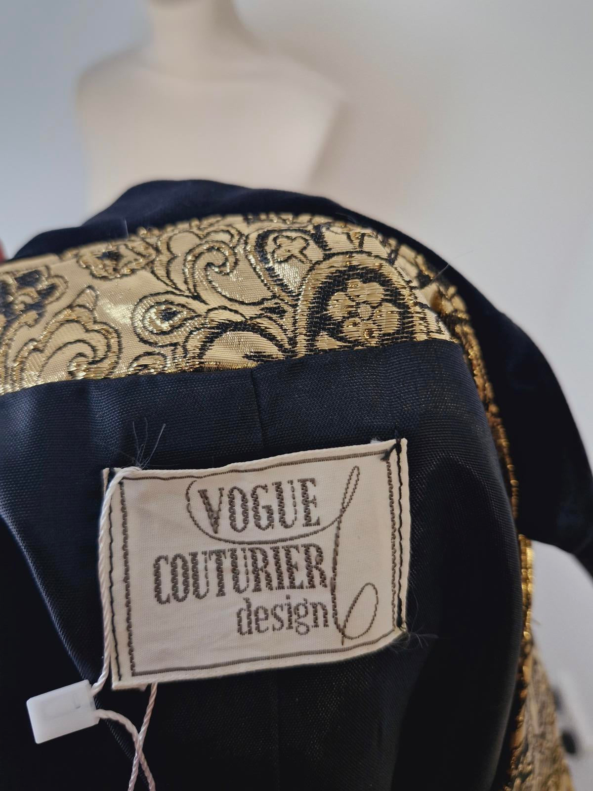 Womens Vintage Gold Metallic Black Velvet Jacket Top Coat Paisley S UK8