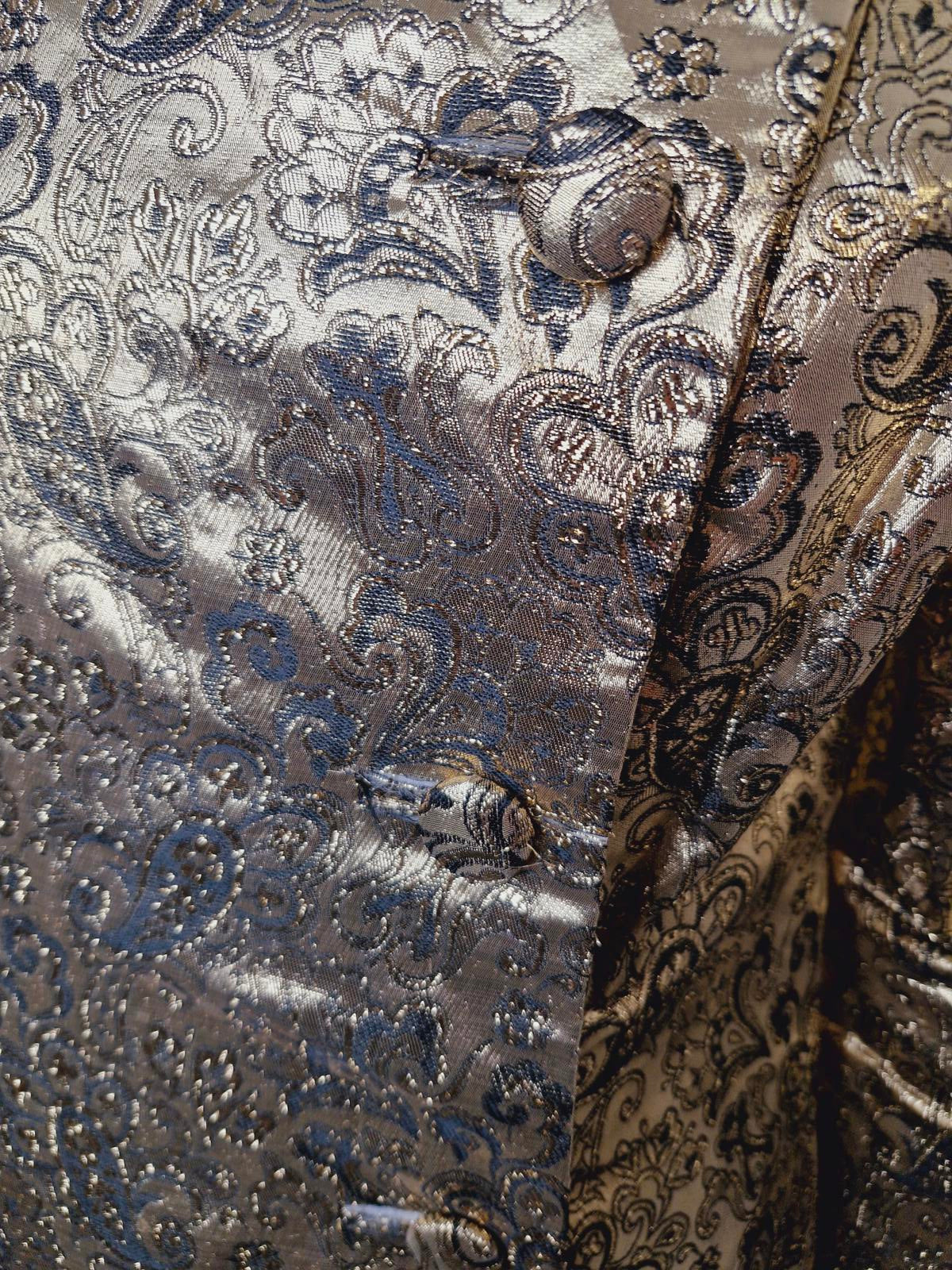 Womens Vintage Gold Metallic Black Velvet Jacket Top Coat Paisley S UK8