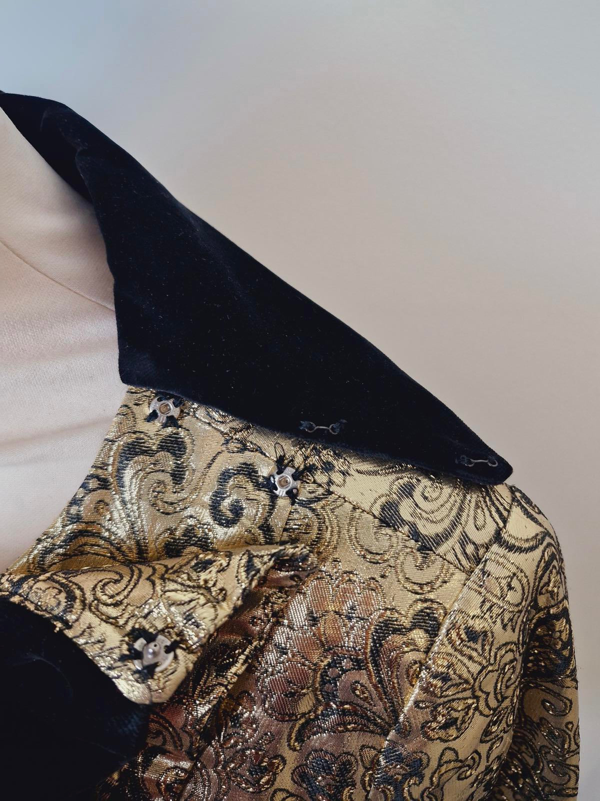 Womens Vintage Gold Metallic Black Velvet Jacket Top Coat Paisley S UK8