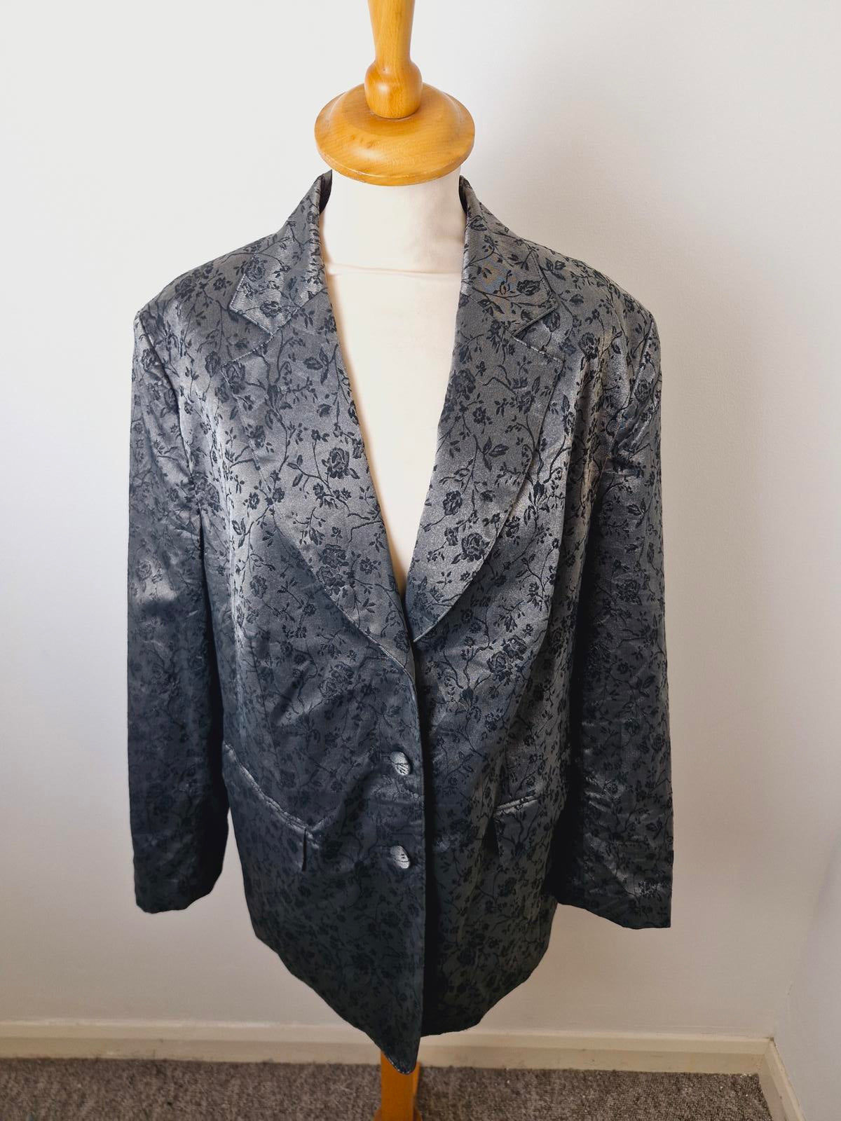 Womens Vintage Silver Blazer Jacket Metallic Funky L UK16