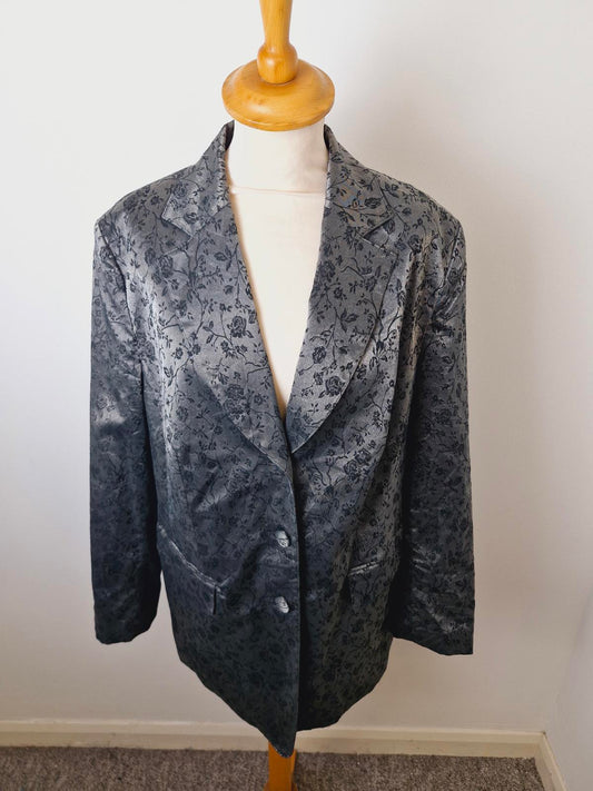 Womens Vintage Silver Blazer Jacket Metallic Funky L UK16