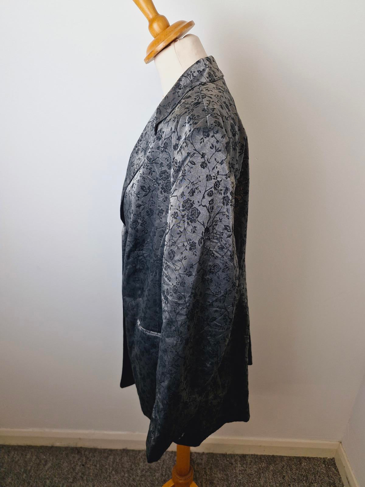 Womens Vintage Silver Blazer Jacket Metallic Funky L UK16