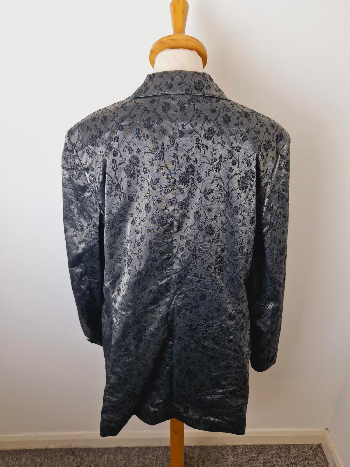 Womens Vintage Silver Blazer Jacket Metallic Funky L UK16
