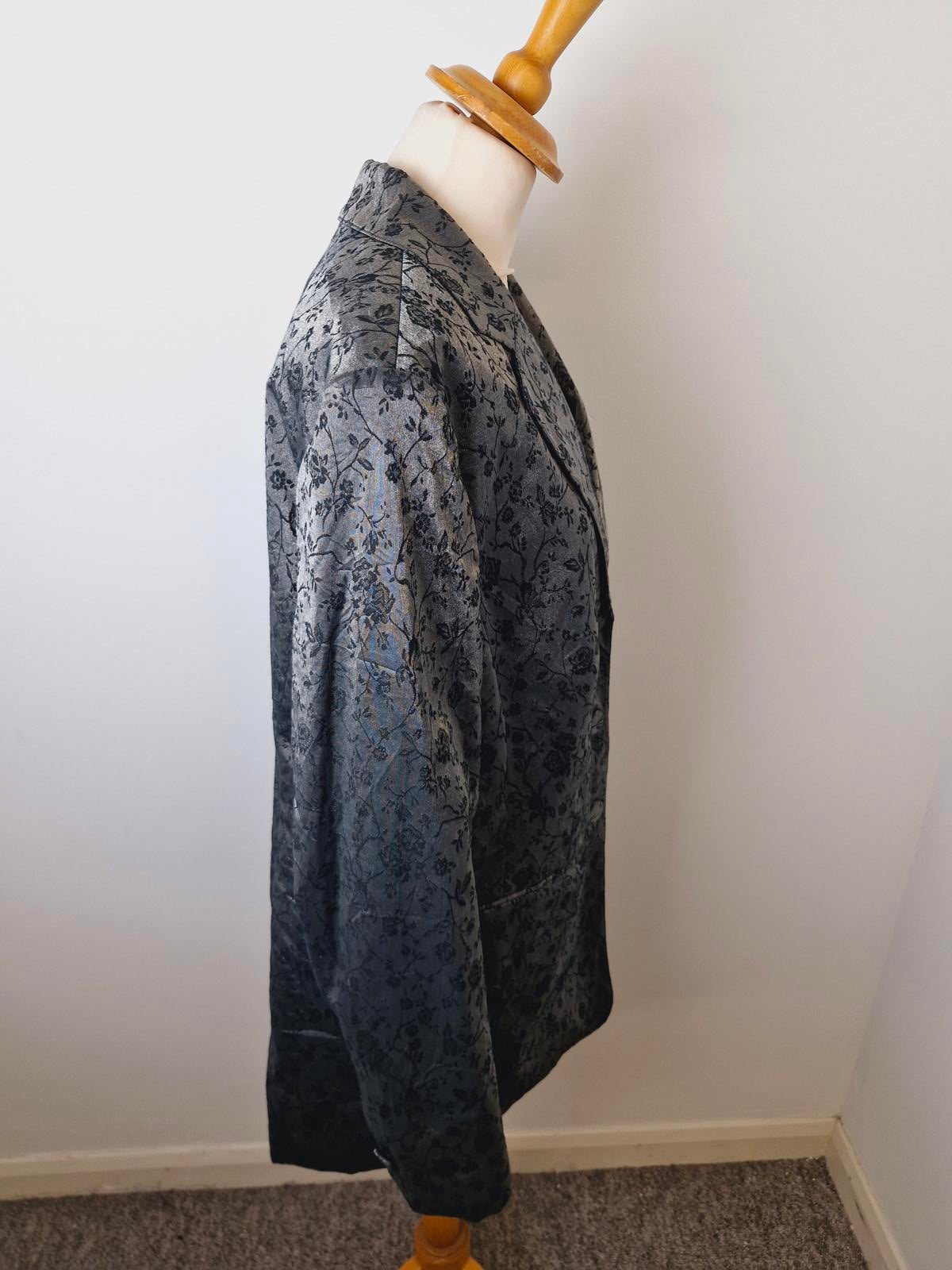 Womens Vintage Silver Blazer Jacket Metallic Funky L UK16
