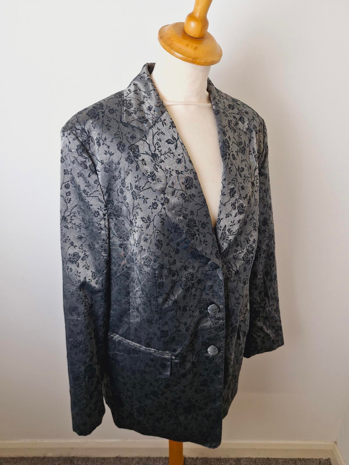 Womens Vintage Silver Blazer Jacket Metallic Funky L UK16