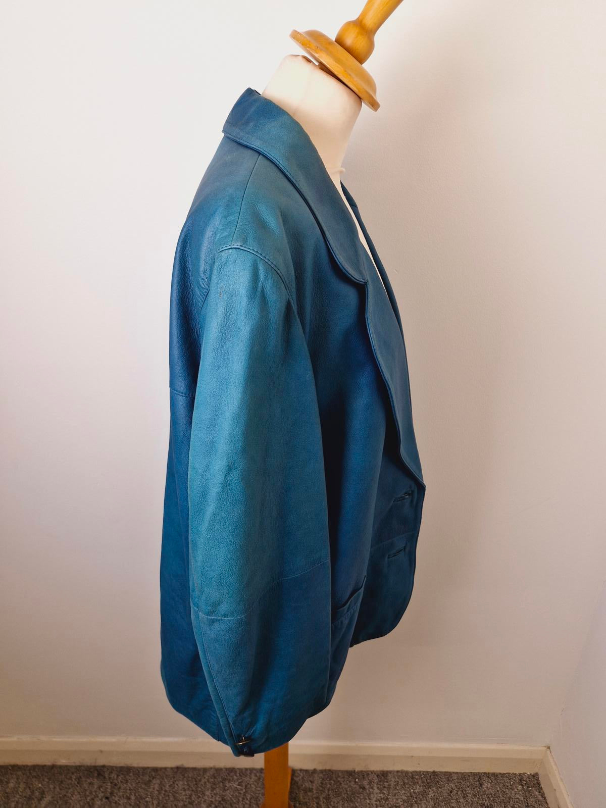 Womens Vintage Blue Real Leather Jacket Coat Blazer UK14