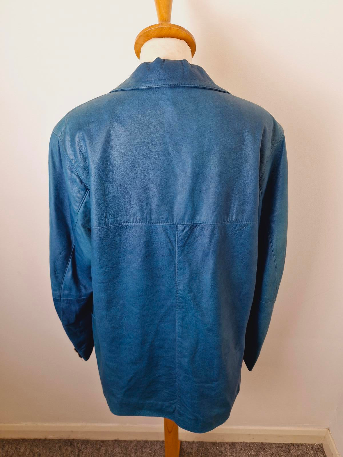 Womens Vintage Blue Real Leather Jacket Coat Blazer UK14