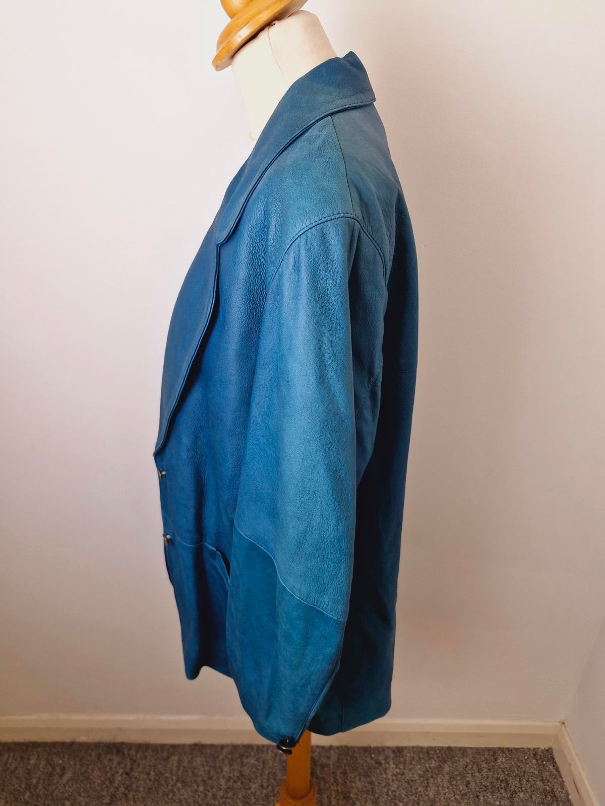 Womens Vintage Blue Real Leather Jacket Coat Blazer UK14