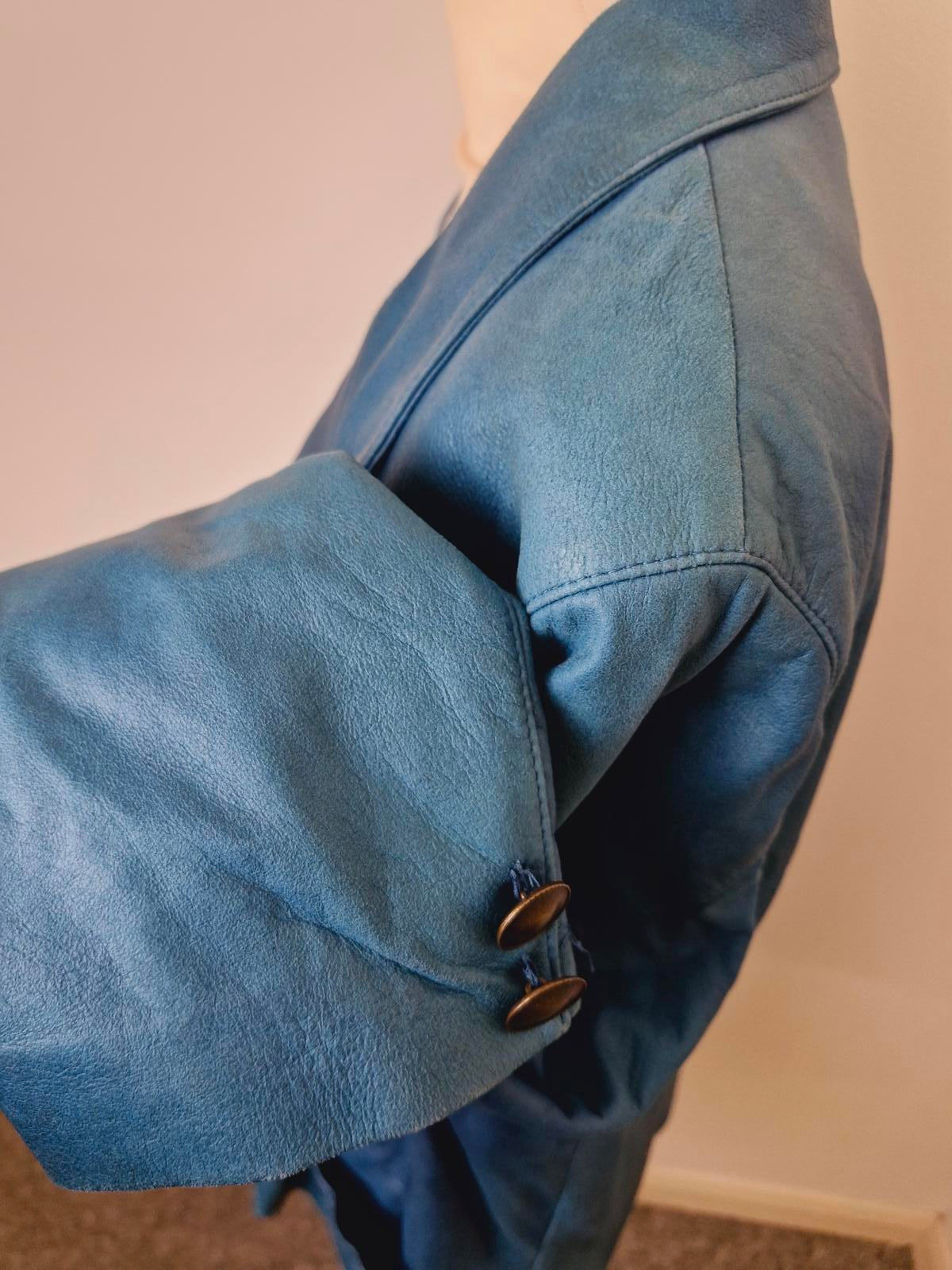 Womens Vintage Blue Real Leather Jacket Coat Blazer UK14