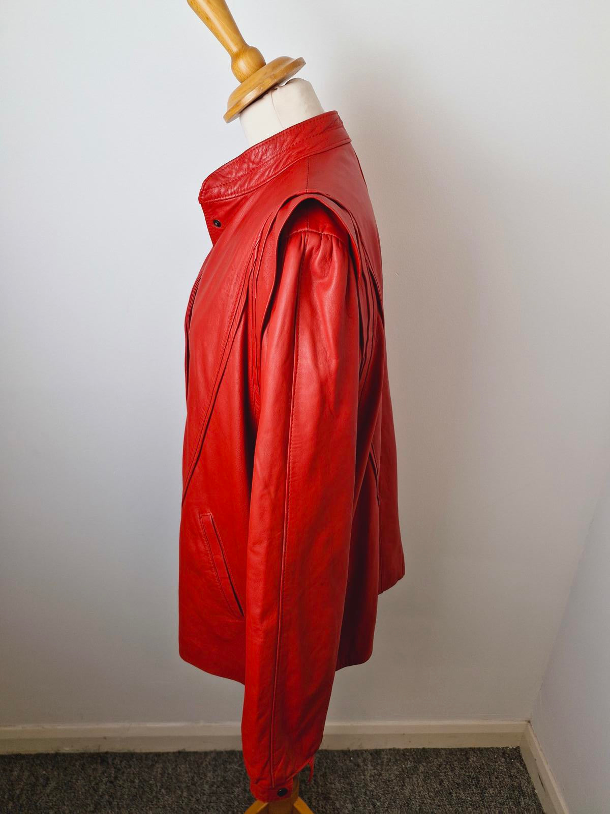 Womens Vintage 1980s 80s Red Real Leather Jacket Coat UK14