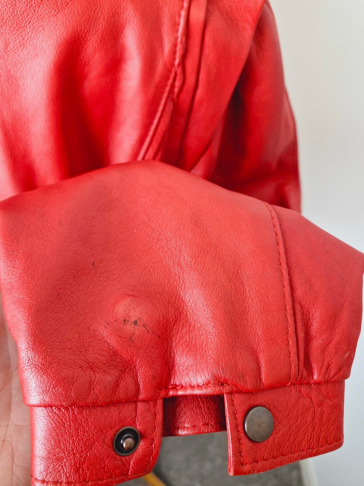 Womens Vintage 1980s 80s Red Real Leather Jacket Coat UK14