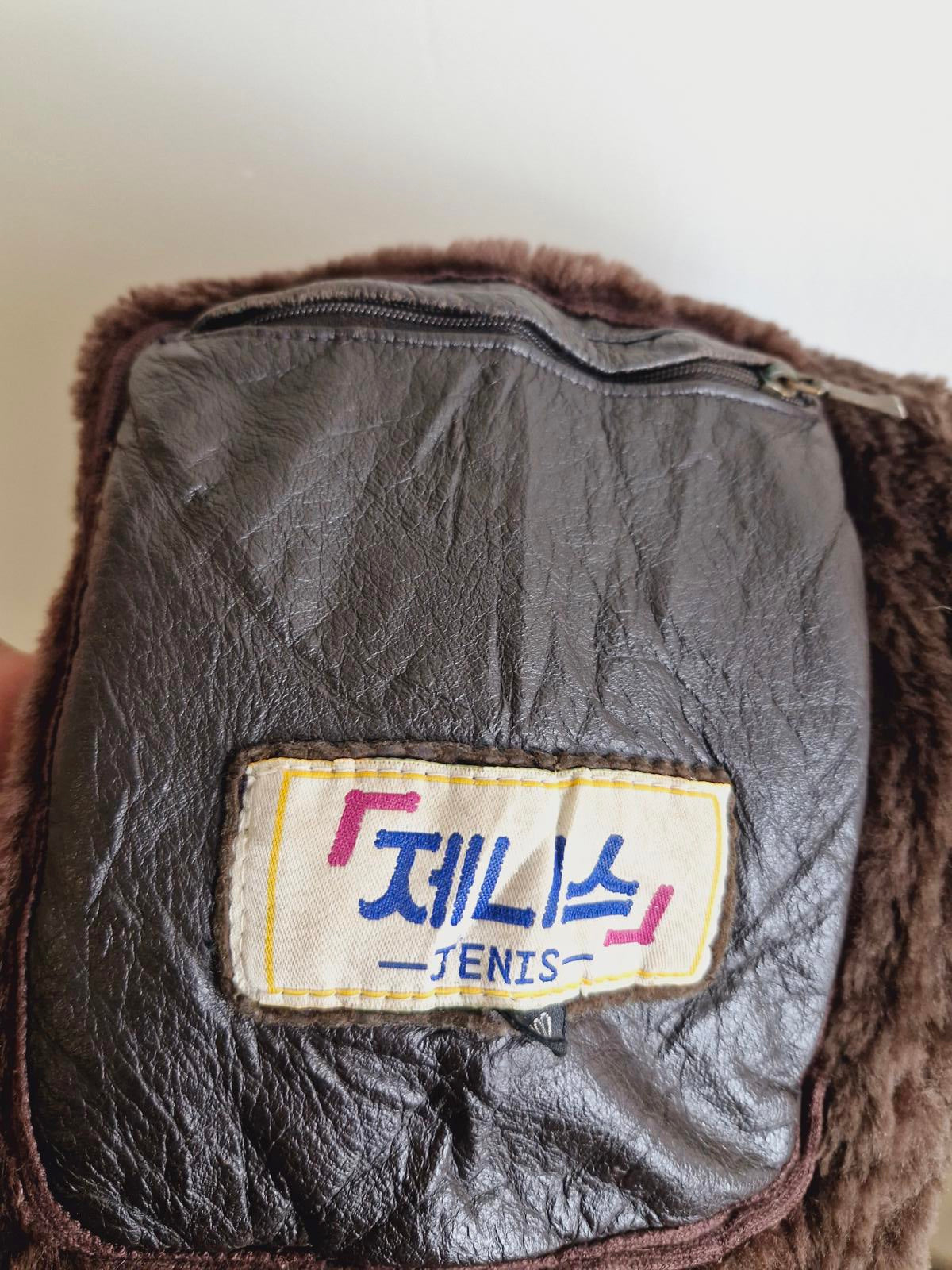 Mens Vintage Brown Suede Shearling Sheepskin Coat Jacket M