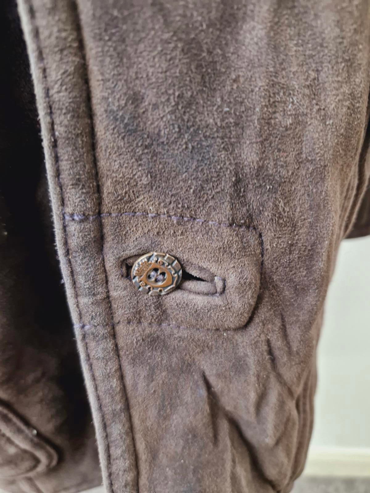 Mens Vintage Brown Suede Shearling Sheepskin Coat Jacket M