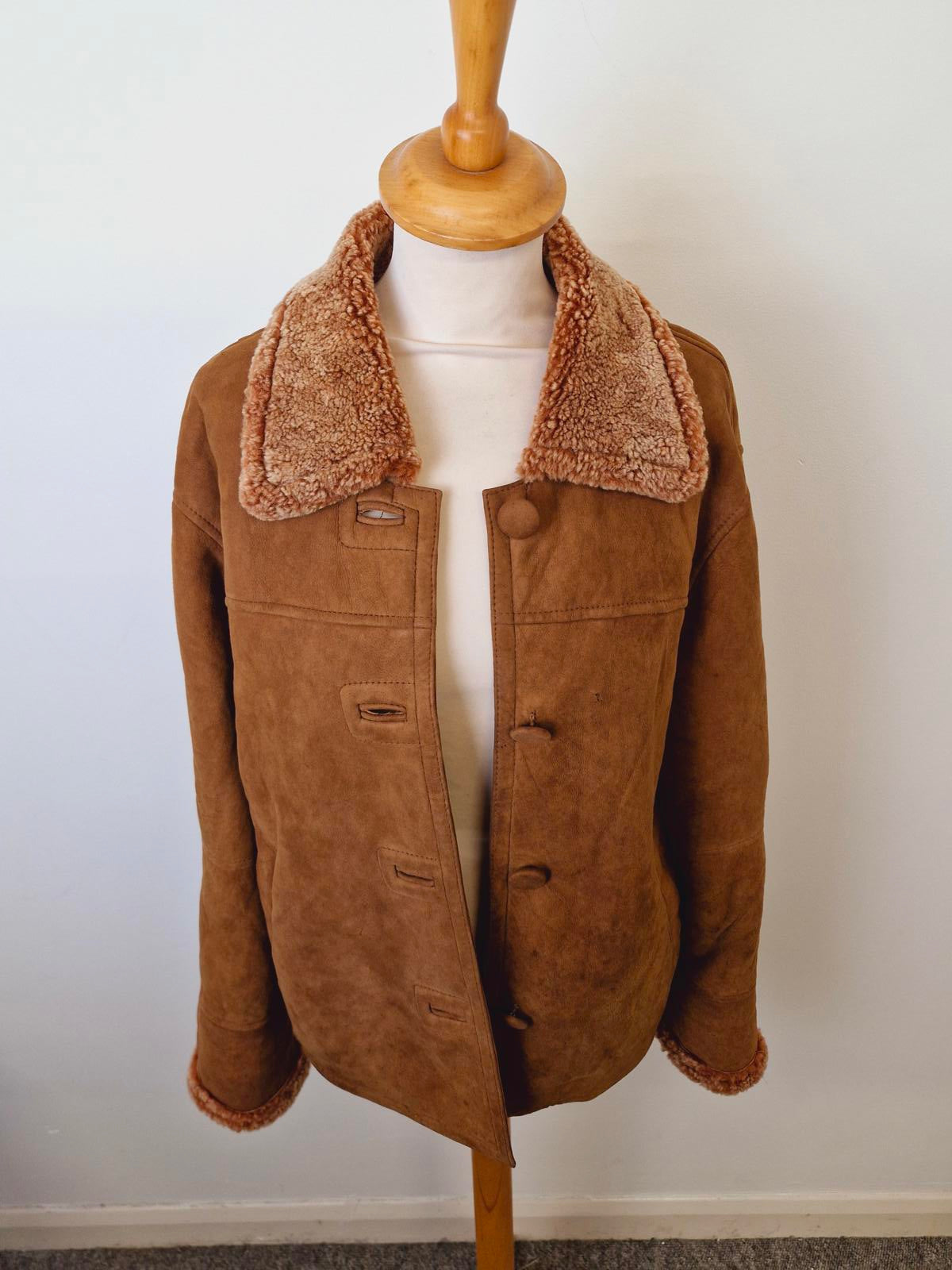 Womens Vintage Brown Suede Sheepskin Jacket Coat M UK12
