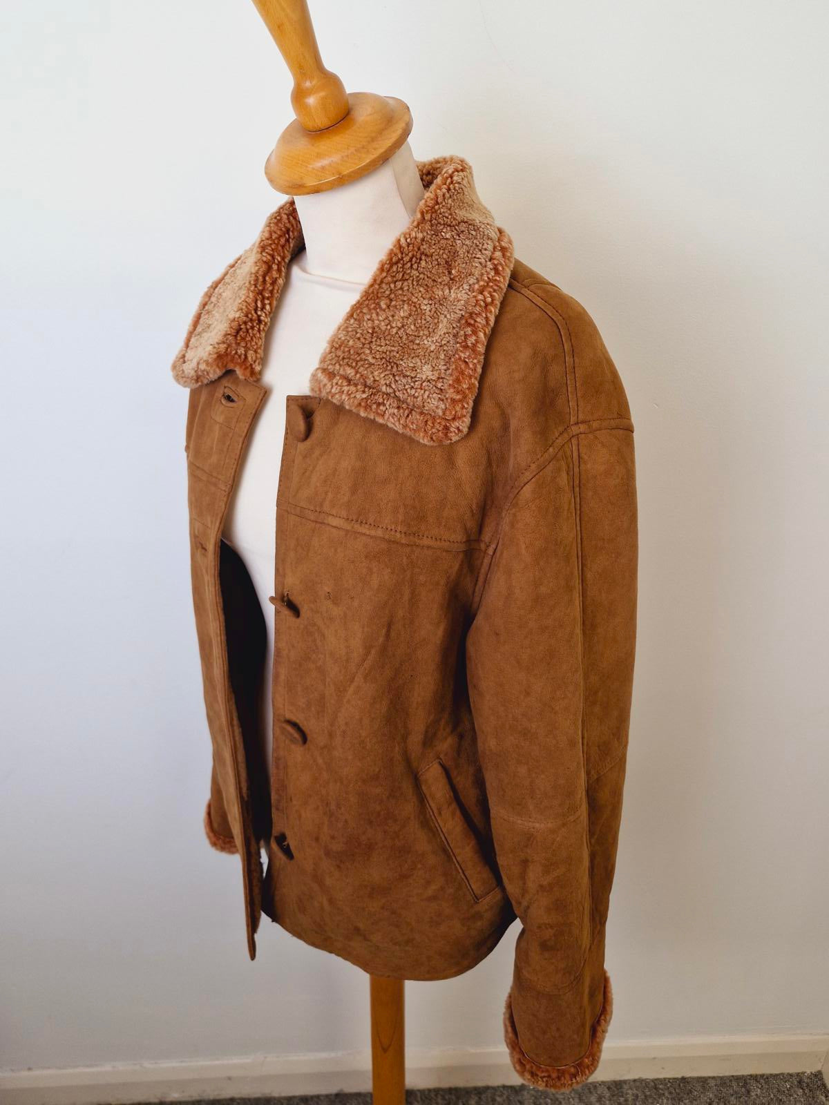 Womens Vintage Brown Suede Sheepskin Jacket Coat M UK12