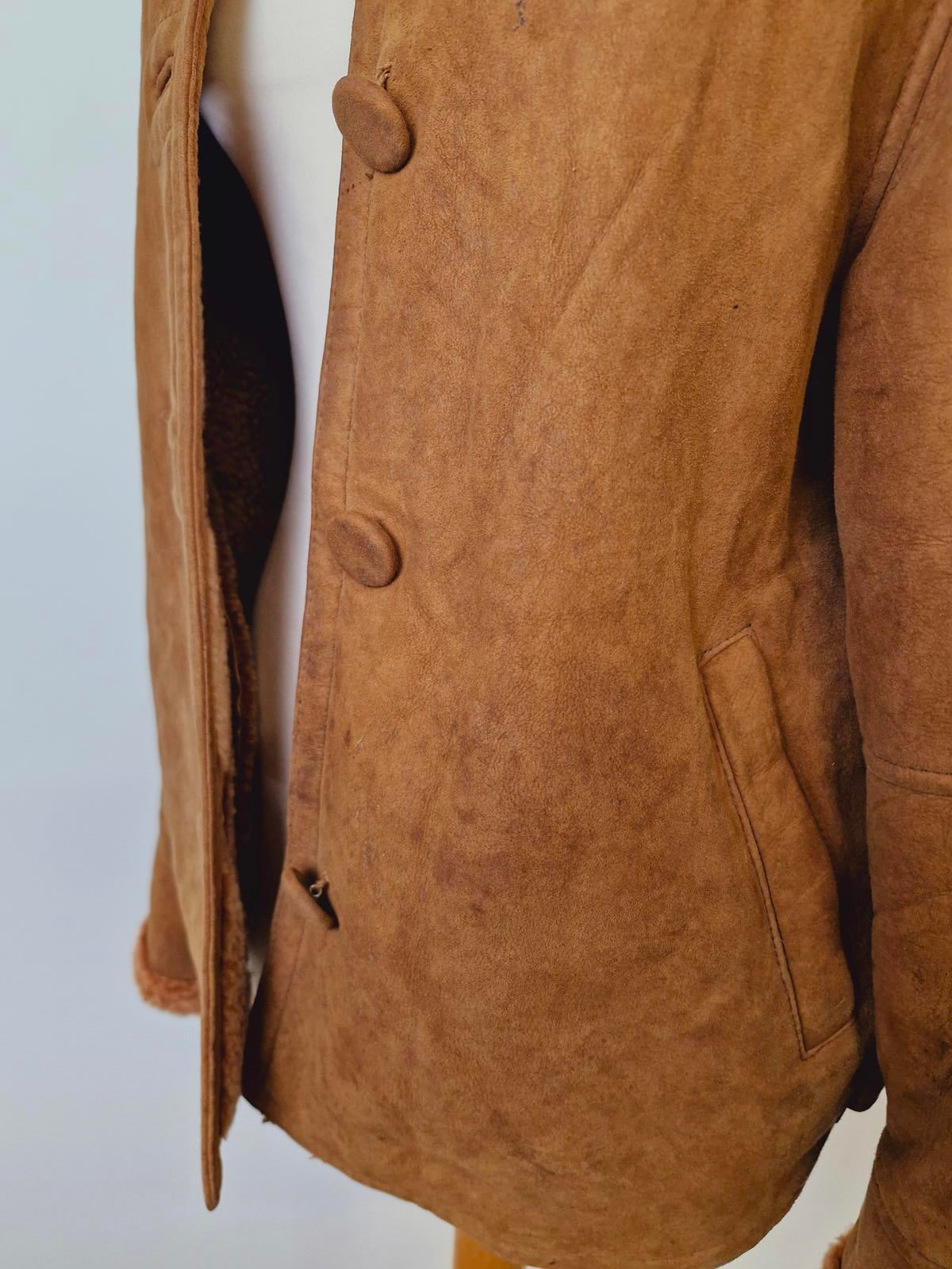 Womens Vintage Brown Suede Sheepskin Jacket Coat M UK12